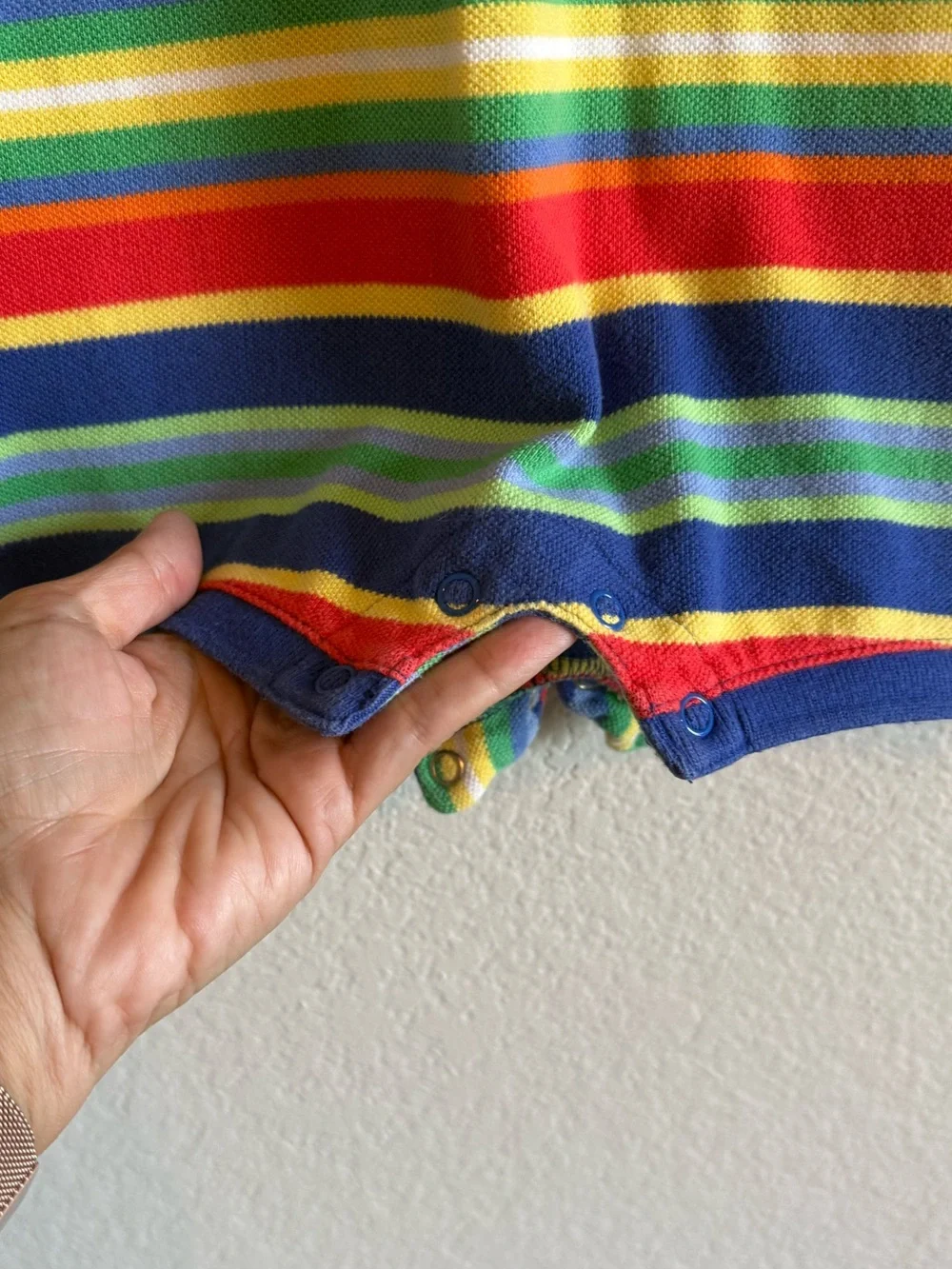 Polo by Ralph Lauren Cotton Multi-Stripe Short Sleeve Polo Romper Blue Red Green